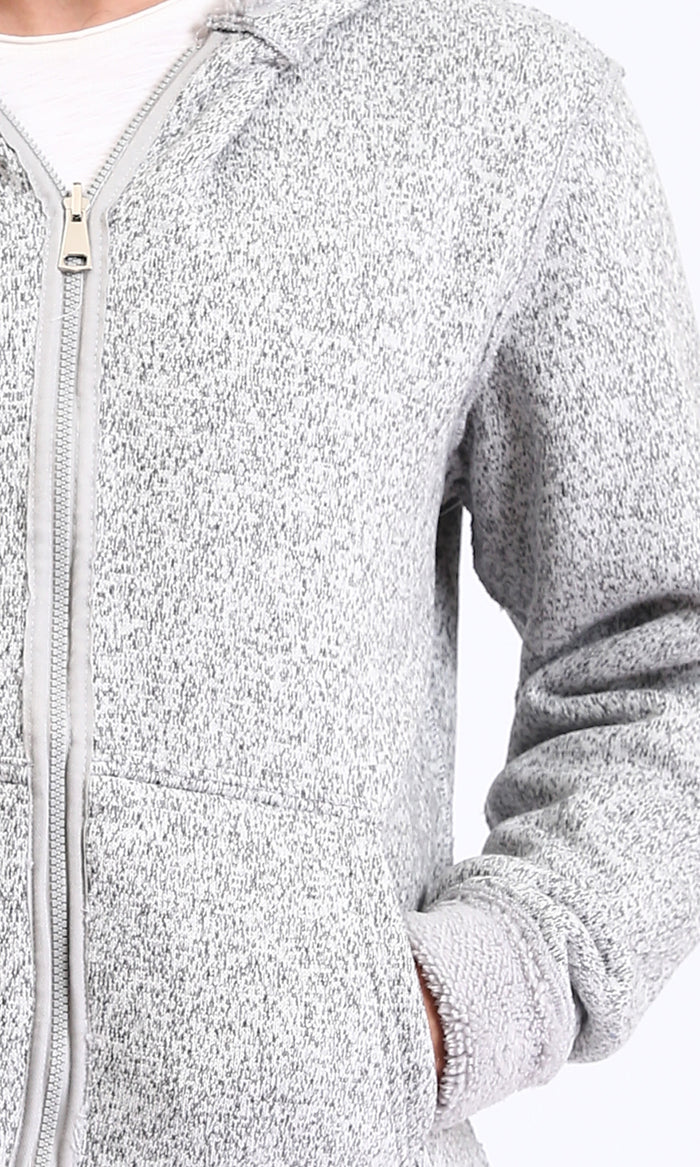 R212107 - Zipped Fur Sweatshirt with Front Pockets - Light Grey