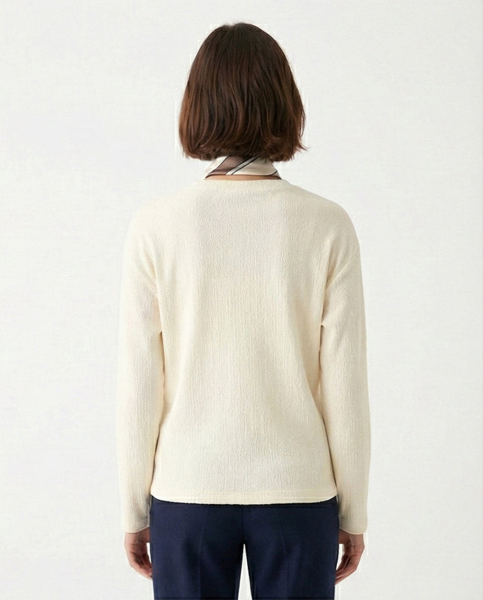 R212118 - Long Sleeves Slip On Long Blouse - Off-White