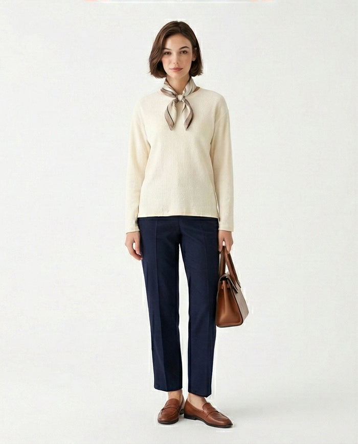R212118 - Long Sleeves Slip On Long Blouse - Off-White