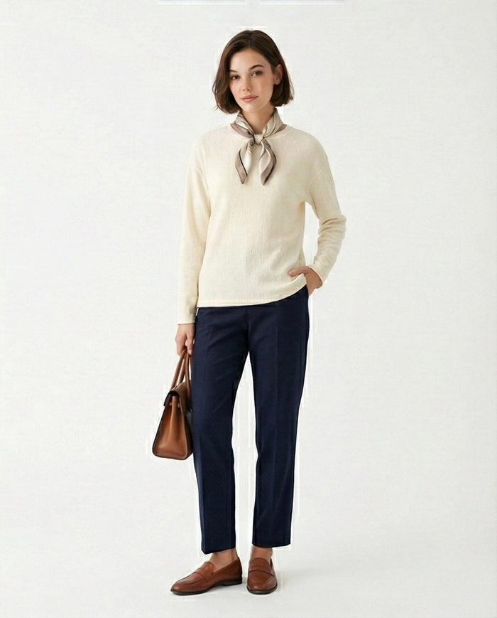 R212118 - Long Sleeves Slip On Long Blouse - Off-White