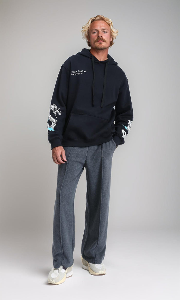 R212184 - Printed Hoodie with Kangaroo Pocket - Black