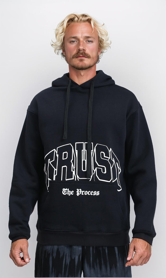 "trust The Process" Print Slip On Hoodie - Black