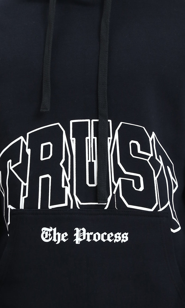R212185 - "Trust The Process" Print Slip On Hoodie - Black