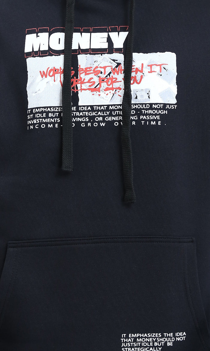 R212186 - Long Sleeves Casual Hoodie with Front Print - Black