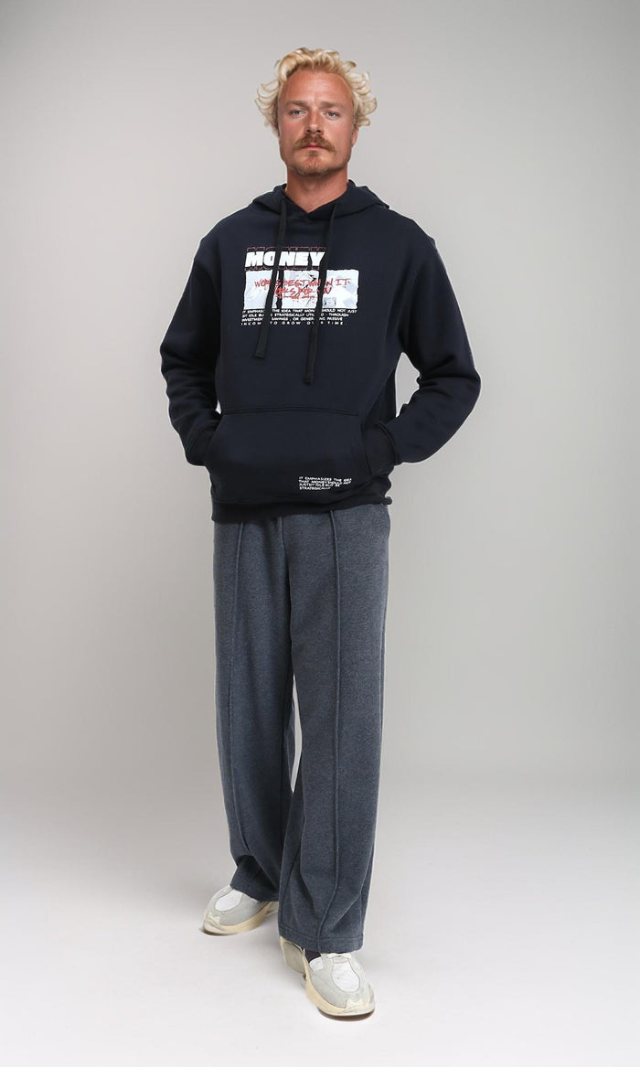 R212186 - Long Sleeves Casual Hoodie with Front Print - Black