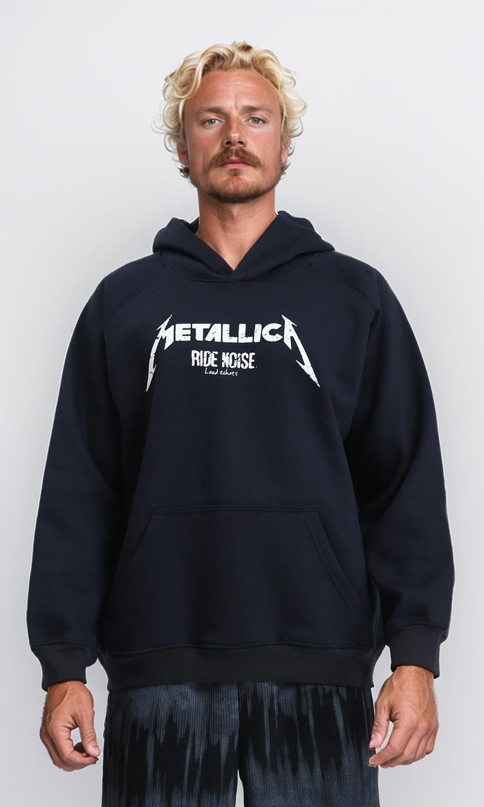 Long Sleeves Printed Winter Hoodie - Black