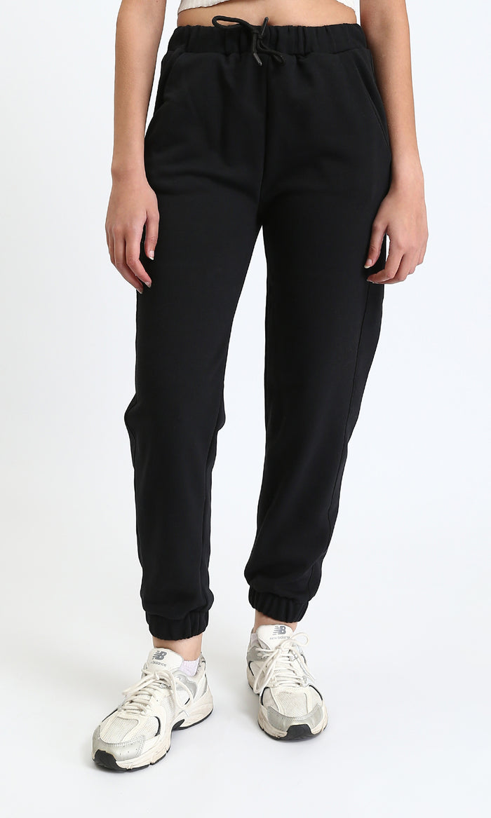 Elastic Waist with Drawstring Cotton Sweatpants - Black