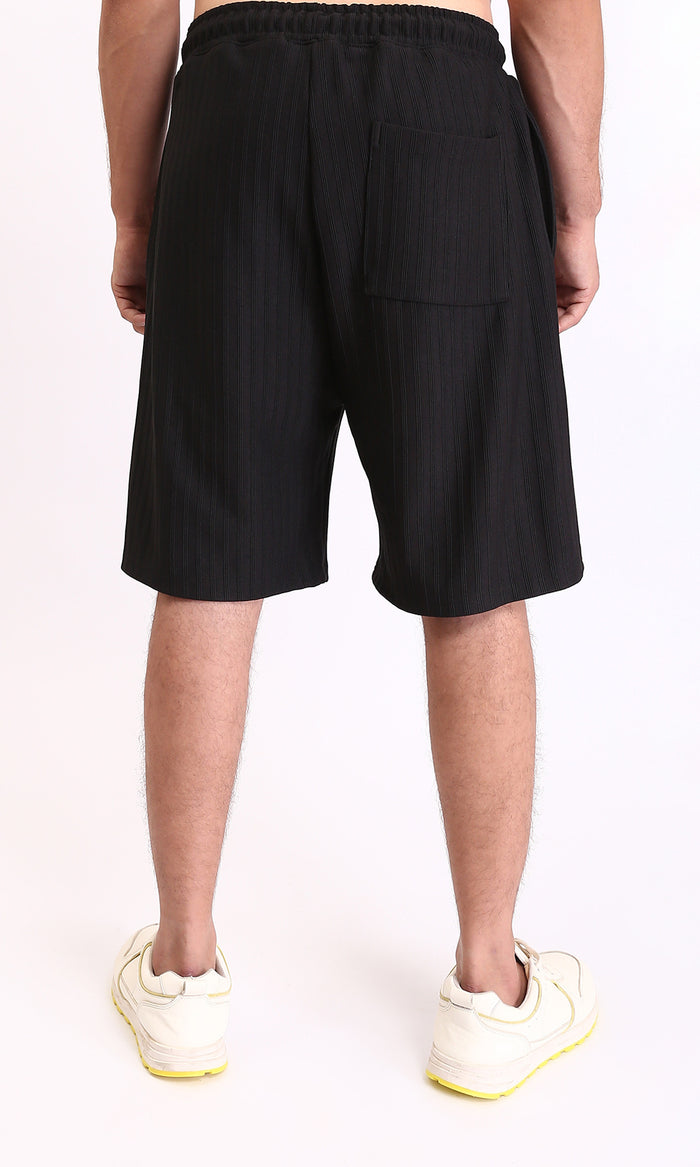 R212649 - Self Striped Slip On Summer Shorts - Black