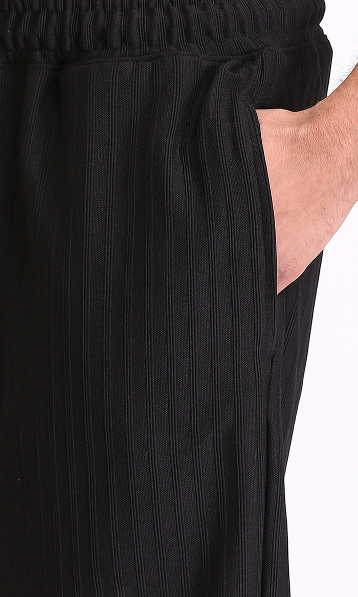 R212649 - Self Striped Slip On Summer Shorts - Black