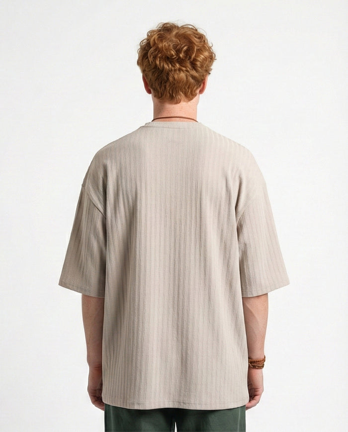 R212652 - Elbow Sleeves Striped Casual Tee - Light Grey