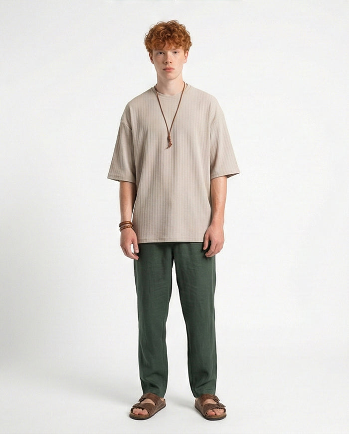 R212652 - Elbow Sleeves Striped Casual Tee - Light Grey