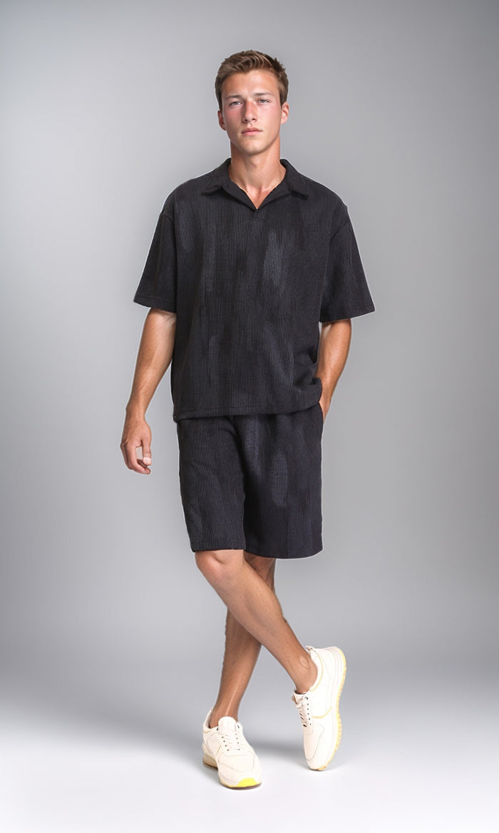 R212957 - Casual Slip On Drawstring Shorts - Black