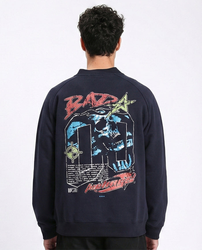 R213041 - Cotton Printed Zipped Sweatshirt - Navy Blue