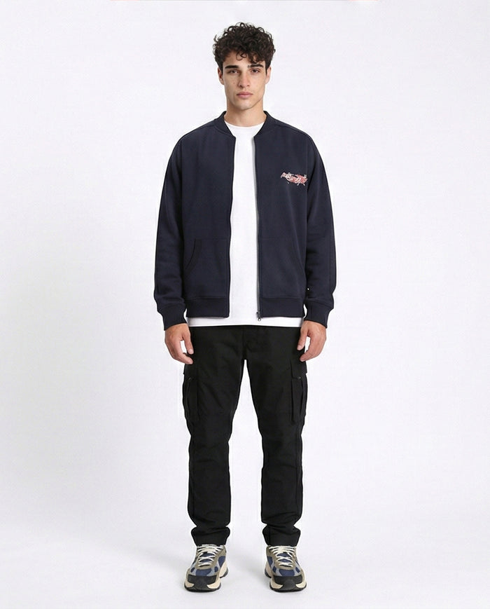 R213041 - Cotton Printed Zipped Sweatshirt - Navy Blue
