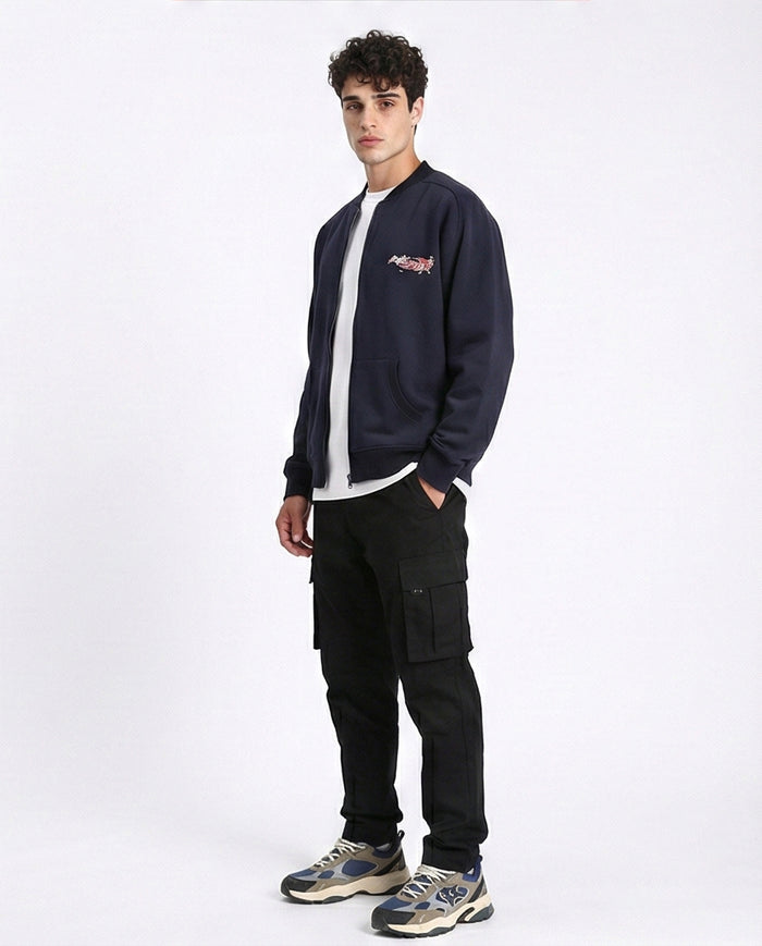 R213041 - Cotton Printed Zipped Sweatshirt - Navy Blue