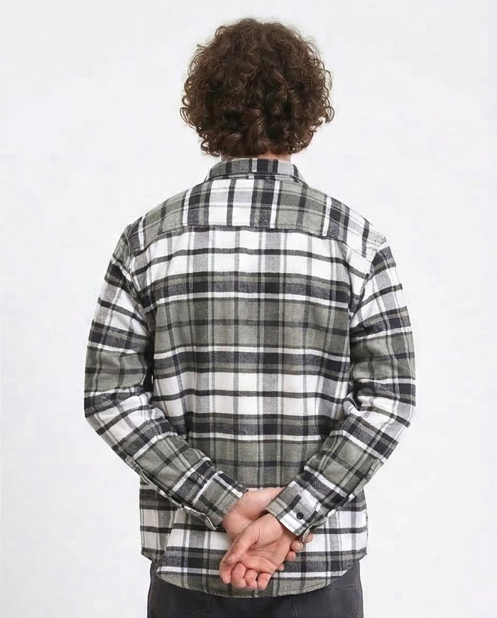 R213202 - Long Sleeves Casual Tartan Shirt - Olive & White