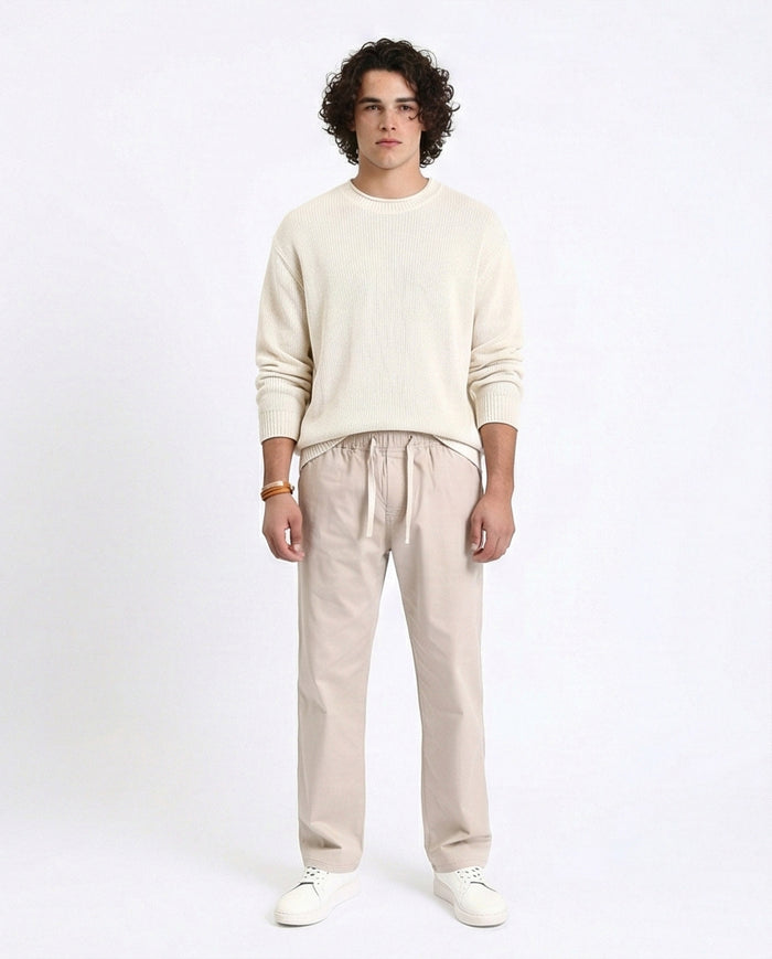 R213320 - Slip On Comfy Pants with Elastic Waist - Beige