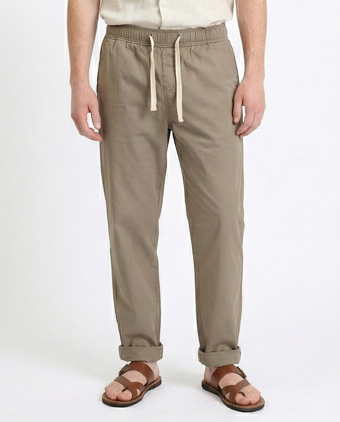 Slip On Comfy Pants with Elastic Waist - Light Coffee
