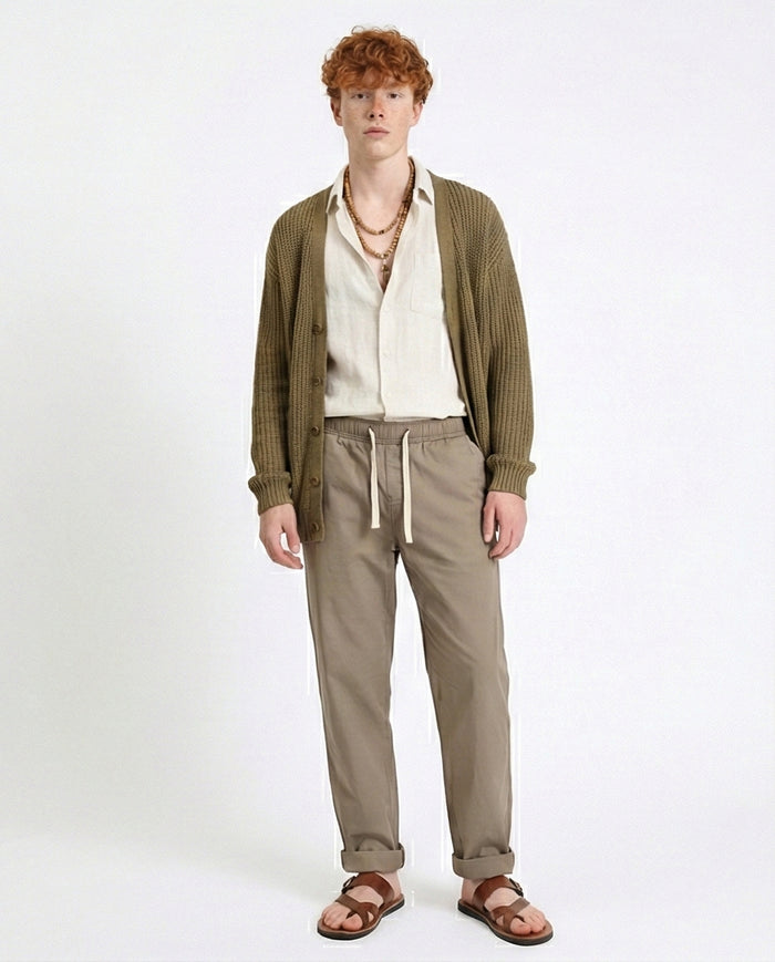 R213321 - Slip On Comfy Pants with Elastic Waist - Light Coffee