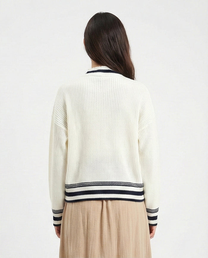 R213636 - Lined Mock Neck Knitted Pullover - Off-White