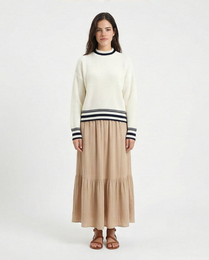 R213636 - Lined Mock Neck Knitted Pullover - Off-White