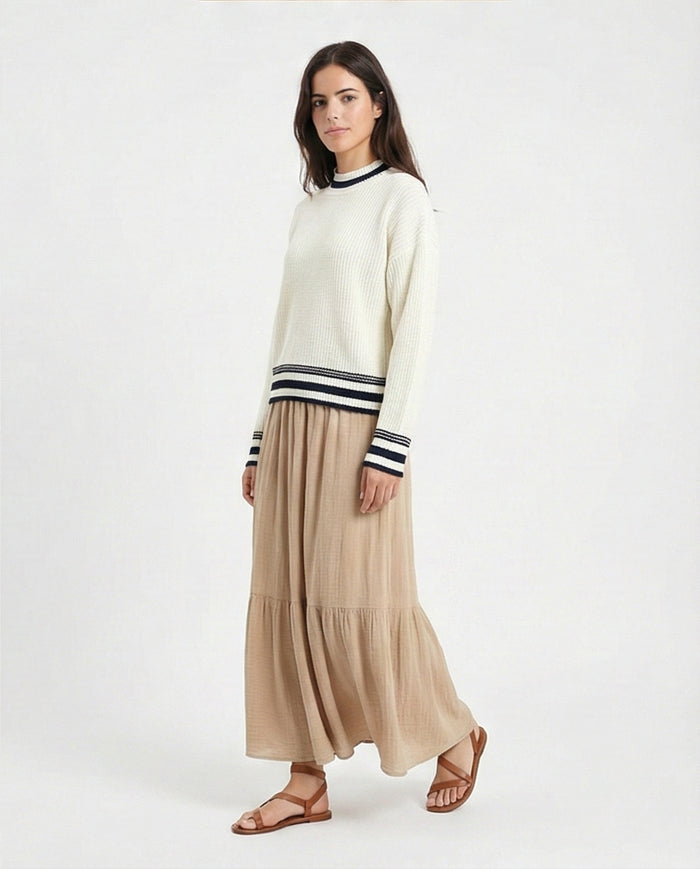 R213636 - Lined Mock Neck Knitted Pullover - Off-White