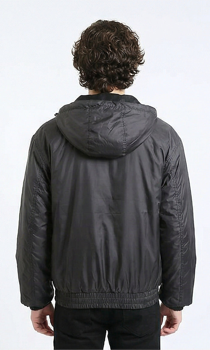 R214165 - Solid Waterproof Jacket with Elastic Hem - Charcoal Grey