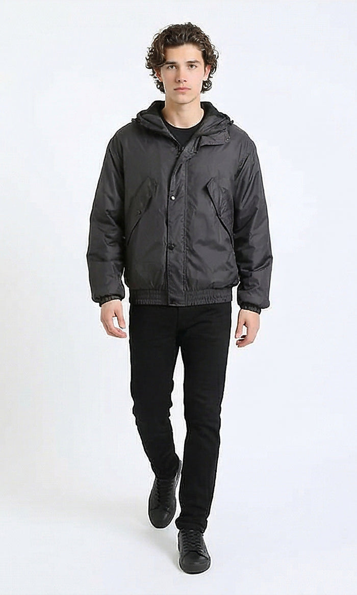 R214165 - Solid Waterproof Jacket with Elastic Hem - Charcoal Grey