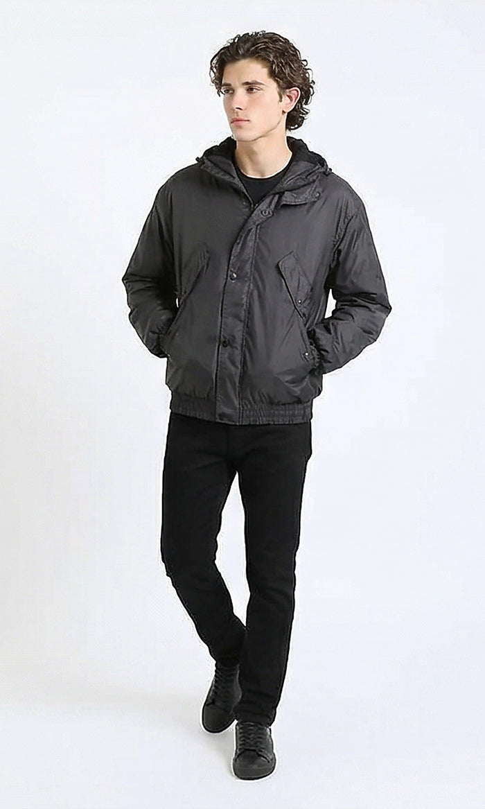 R214165 - Solid Waterproof Jacket with Elastic Hem - Charcoal Grey