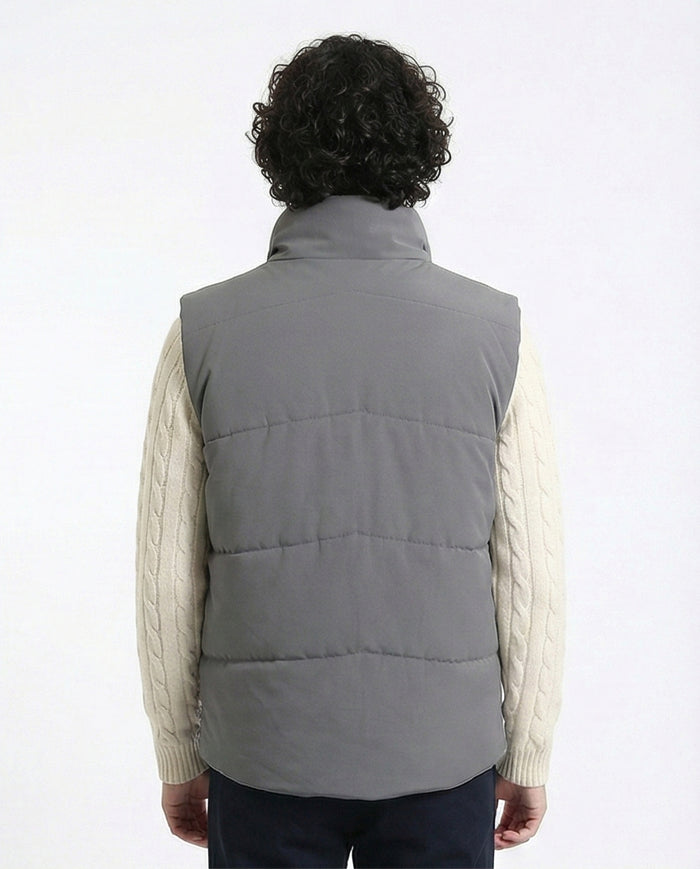 R214180 - Stand Collar Solid Puffer Vest - Medium Grey