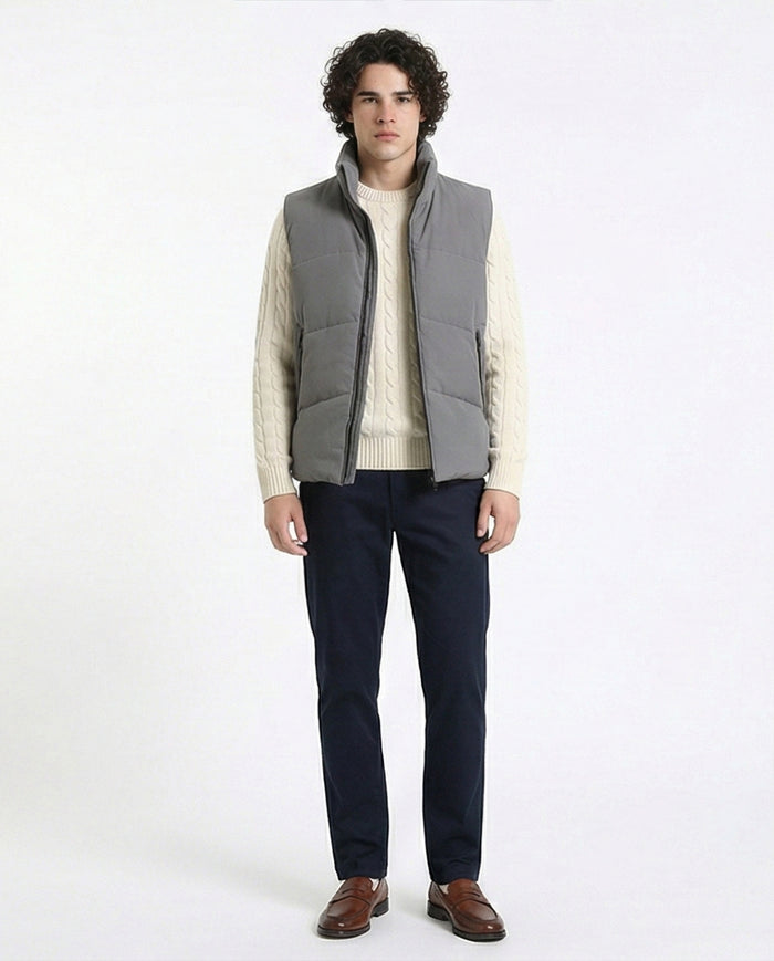 R214180 - Stand Collar Solid Puffer Vest - Medium Grey
