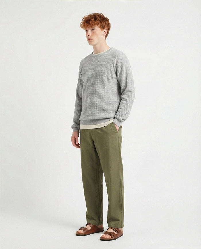 R214483 - Slip On Regular Fit Textured Sweater - Light Grey