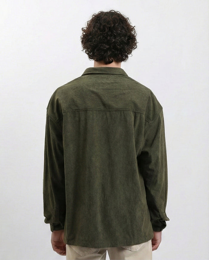R214900 - Long Sleeve Casual Corduroy Winter Shirt - Dark Khaki
