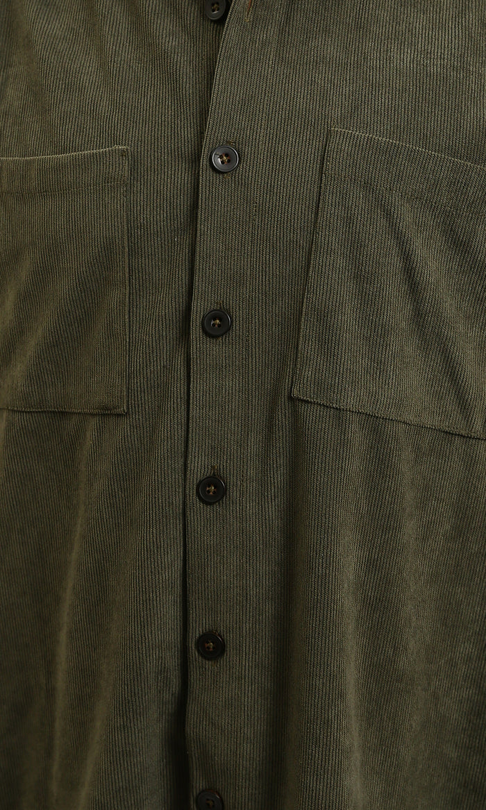 R214900 - Long Sleeve Casual Corduroy Winter Shirt - Dark Khaki