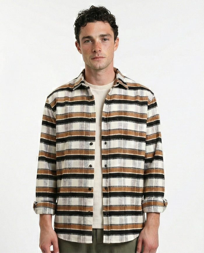 Long Sleeves Checkered Casual Shirt - Brown, Black & White