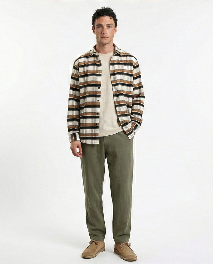 R215011 - Long Sleeves Checkered Casual Shirt - Brown, Black & White