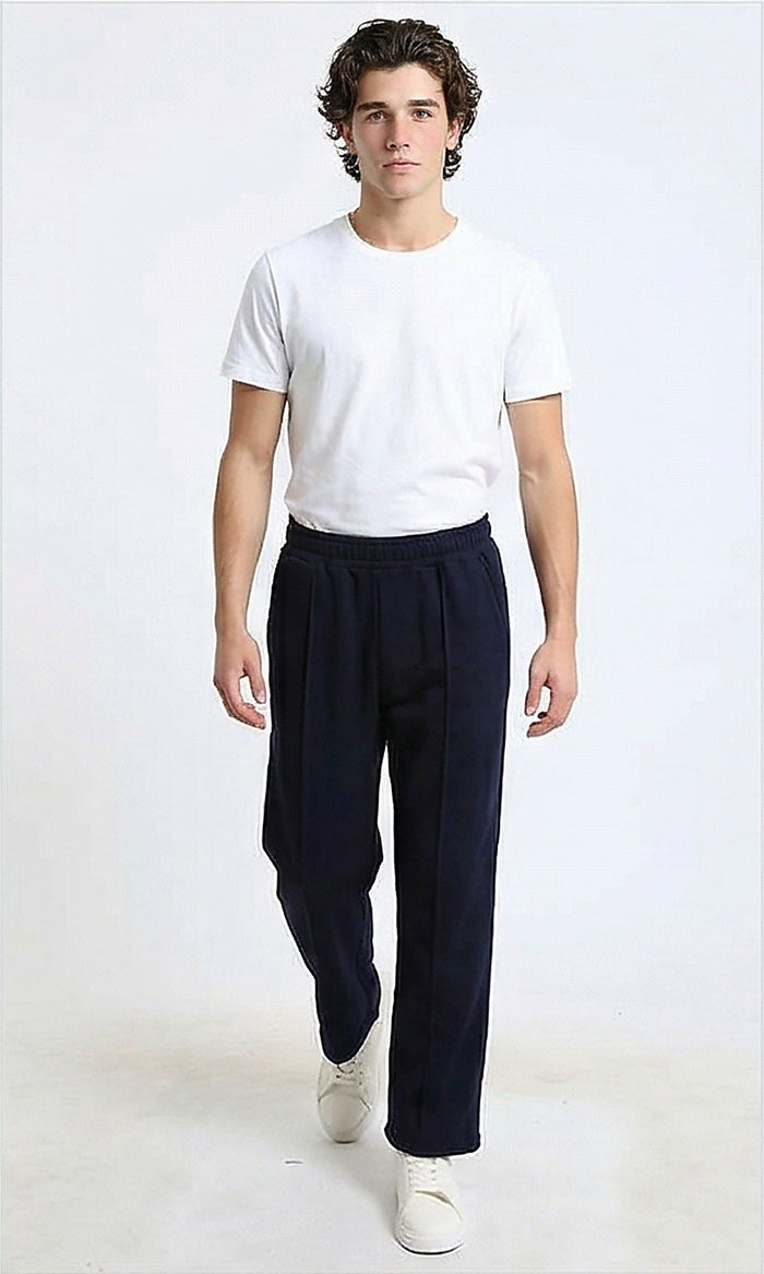 R215217 - Elastic Waist Comfy Cotton Pants - Navy Blue