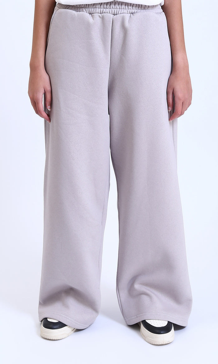 Solid Cotton Wide-Leg Pants - Light Grey