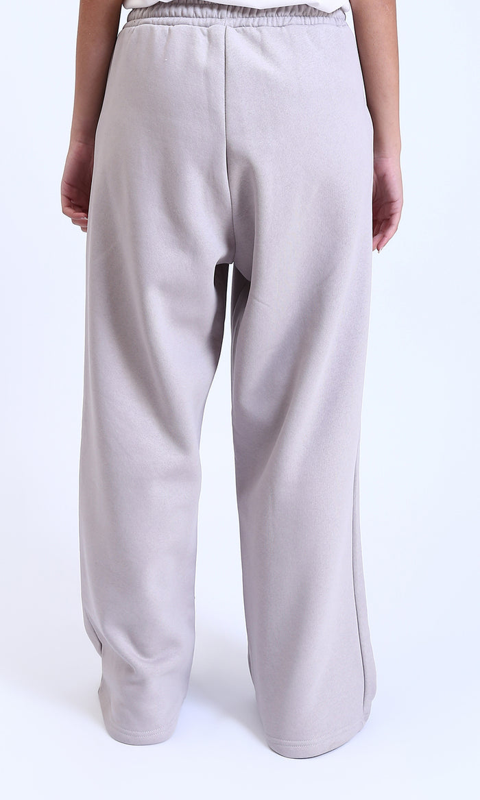R215219 - Solid Cotton Wide-Leg Pants - Light Grey