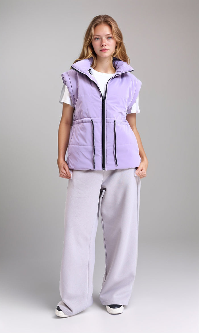 R215219 - Solid Cotton Wide-Leg Pants - Light Grey
