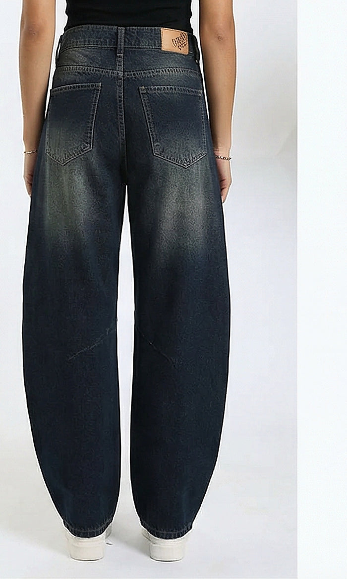 R215230 - Casual Wide-Leg Washed Jeans - Navy Blue