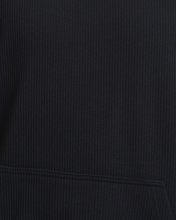 R215236 - Ribbed Hoodie with Kangaroo Pocket - Black