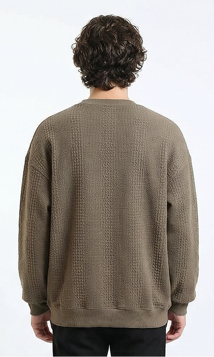 R215242 - Relaxed Fit Textured Sweatshirt with Hem - Dark Coffee