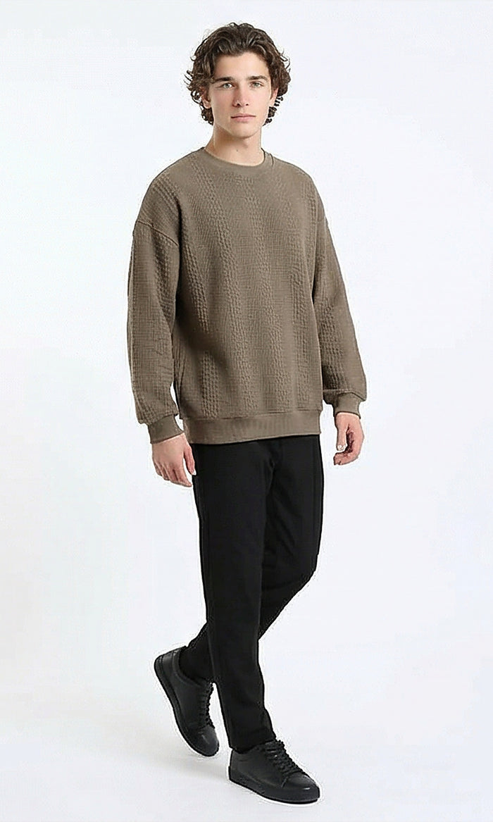 R215242 - Relaxed Fit Textured Sweatshirt with Hem - Dark Coffee