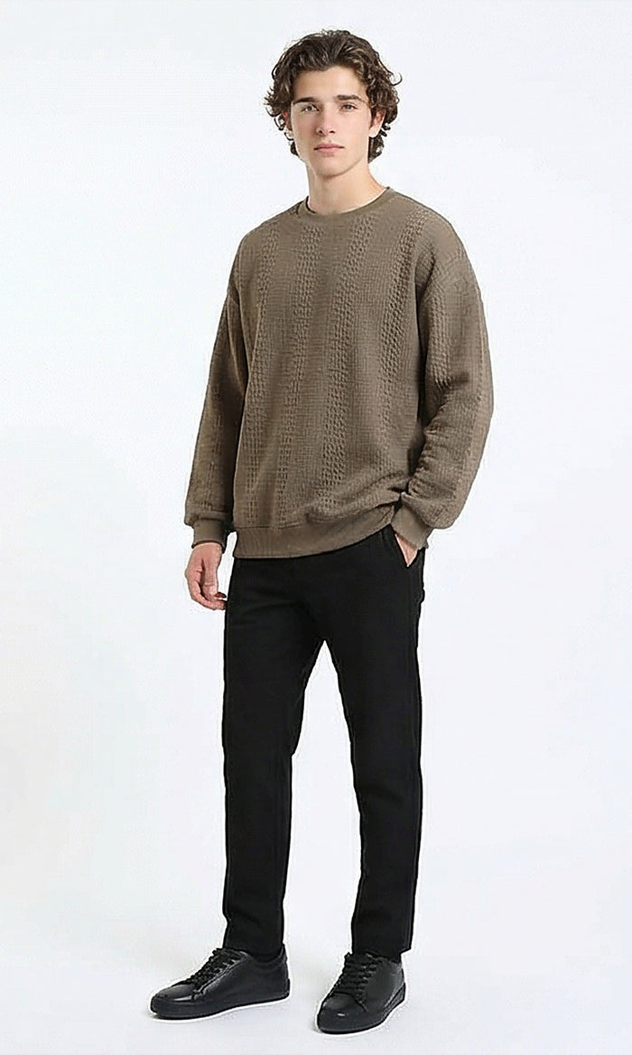 R215242 - Relaxed Fit Textured Sweatshirt with Hem - Dark Coffee