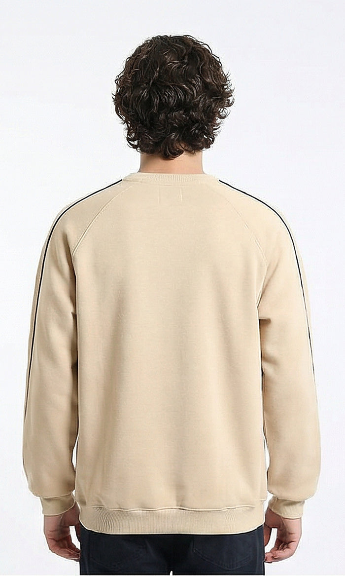 R215545 - Ribbed Crew Neck Stitched Sweatshirt - Light Beige