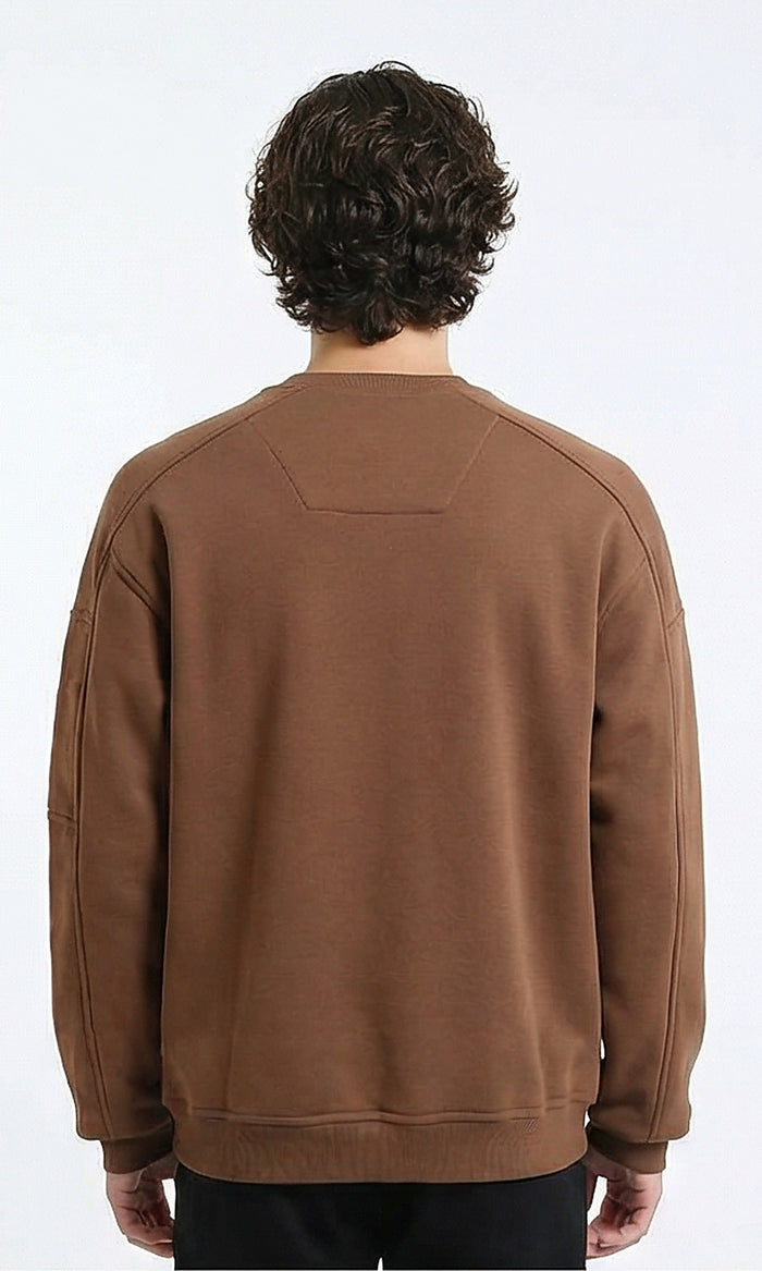 R215546 - Slip On Comfy Sweatshirt with Sleeve Pocket - Brown