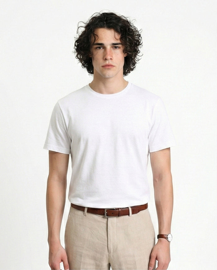Short Sleeves Textured Basic Tee - White