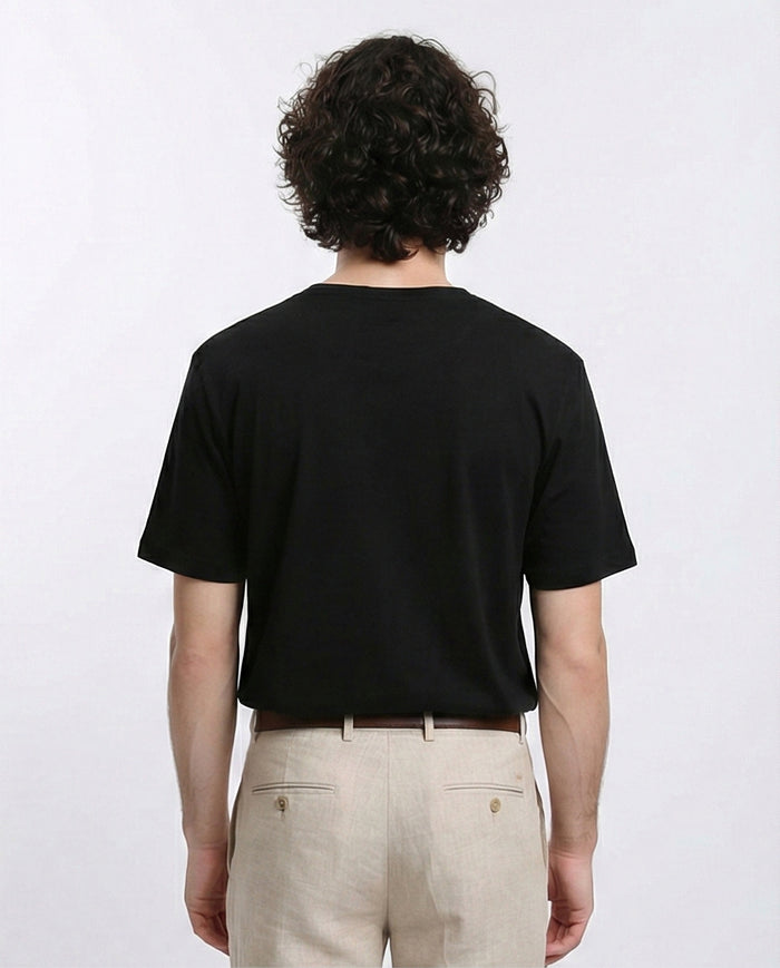 R215858 - Elbow-Sleeves Cotton Relaxed Basic Tee - Black