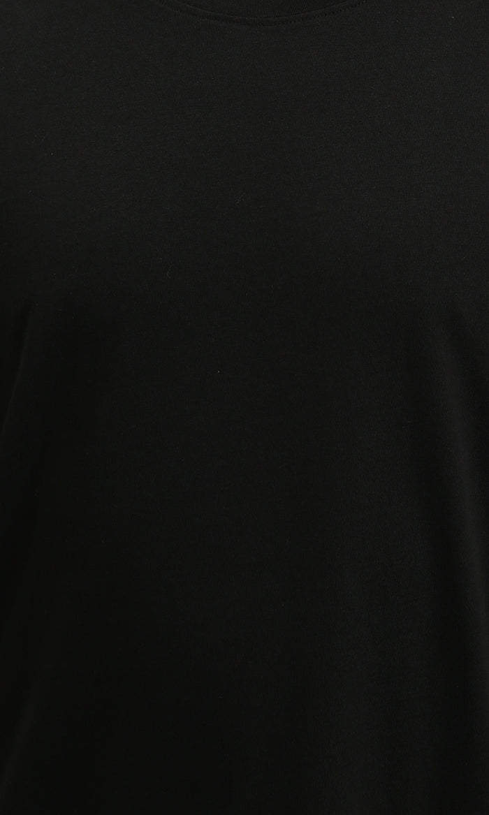 R215858 - Elbow-Sleeves Cotton Relaxed Basic Tee - Black